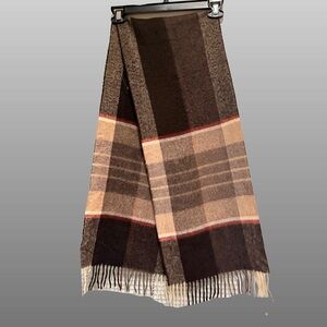 Plaid Wool Scarf with Fringe